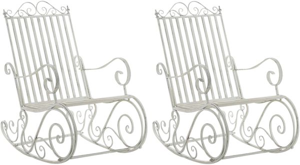 Schaukelstuhl ANNA 2er Set Antik Outdoor - 56x90x94cm, Metall, Antik-Weiß | Gartenstuhl Liegestuhl Relaxstuhl Garten Terrasse