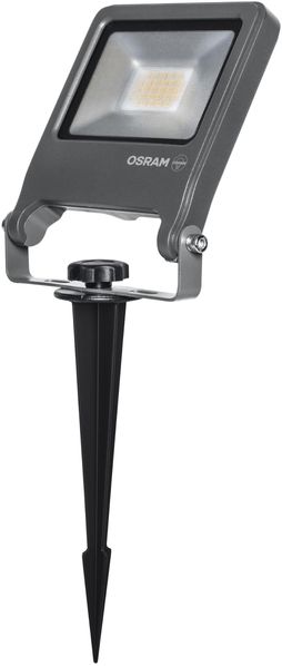 Osram ENDURA Garden Flood Erdspieß-Strahler, 20W, 1700lm, 3000K Warmweiß, IP65, 2m Kabel mit Stecker, Aluminium Dunkelgrau