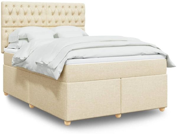 vidaXL Boxspringbett mit Matratze Creme 160x200 cm Stoff 3291343