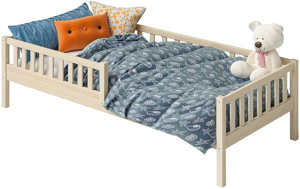 Bellabino 'Vils' Kinderbett 90x200 cm, natur, Kiefer Massivholz, Montessori Bett mit Lattenrost und mit abnehmbarem Rausfallschutz Bild 10