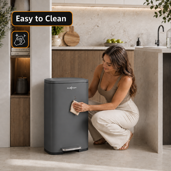 MAXCRAFT Mülleimer / Treteimer mit Soft Close Deckel - 50 Liter in Grau