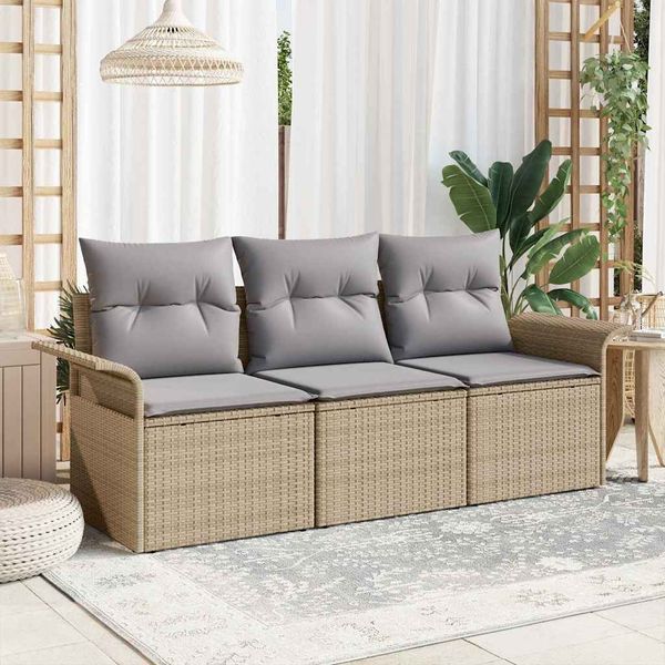 vidaXL Garten-Sofa-Set mit Kissen mit Speicher 3 pcs Beige Poly Rattan 3353889