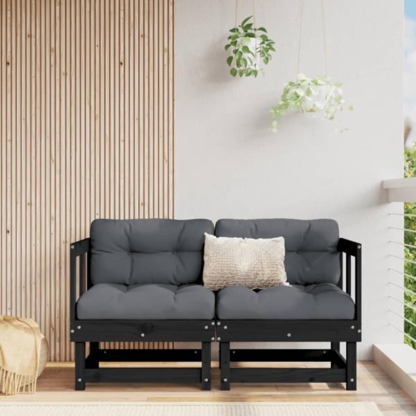 vidaXL Ecksofas mit Kissen 2 Stk. Schwarz Massivholz Kiefer 825454