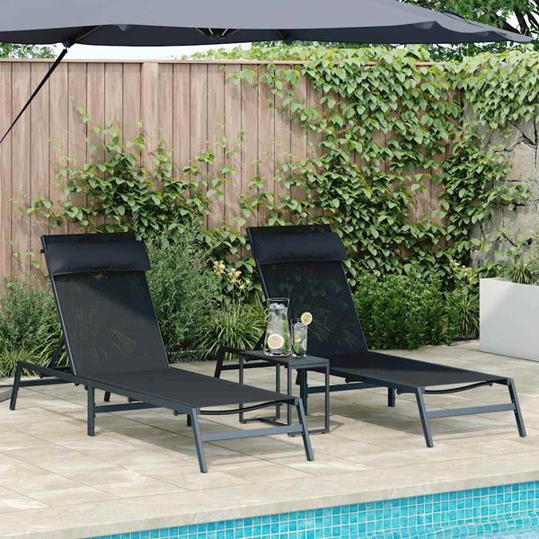 vidaXL Sonnenliegen 2-Person 3 pcs Schwarz und Anthrazit Stahl 42010349