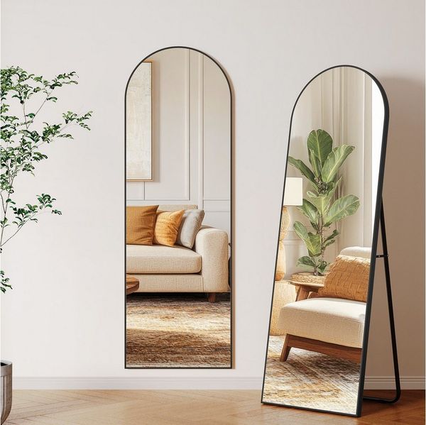 TLGREEN Ganzkörperspiegel 150 x 50 cm, gewölbter Standspiegel mitAluminiumrahmen, (Stand- oder Wandspiegel), für Wohnzimmer, Schlafzimmer, Eingangsbereich
