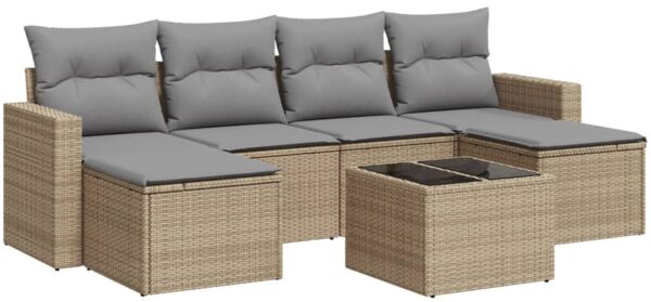 vidaXL 7-tlg. Garten-Sofagarnitur mit Kissen Beige Poly Rattan 3219319 Bild 2