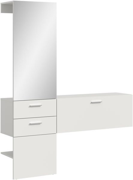 Garderoben-Set >Vaga< (2-teilig) Klappe, Schübe, Spiegel / Weiß - 156x190x36cm (BxHxT)