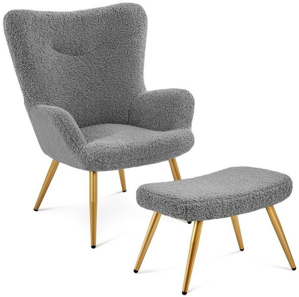 Yaheetech Relaxsessel Ohrensessel mit Hocker, Loungesessel mit Klappbarer Rückenlehne