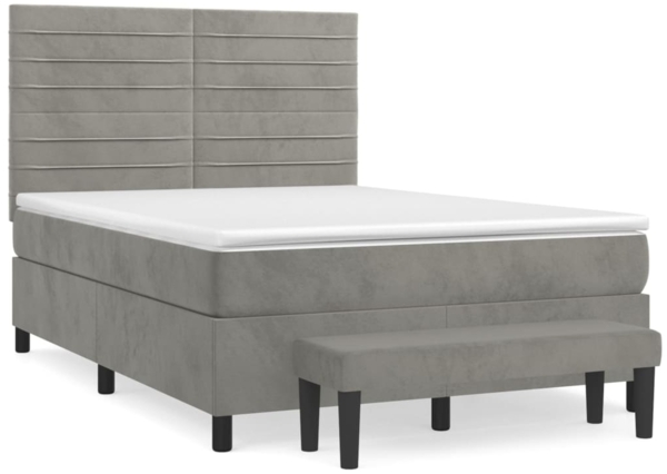 vidaXL Boxspringbett mit Matratze Hellgrau 140x190 cm Samt 3137899