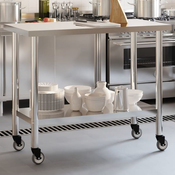 vidaXL Küchen-Arbeitstisch mit Rollen 110x55x85 cm Edelstahl 376467