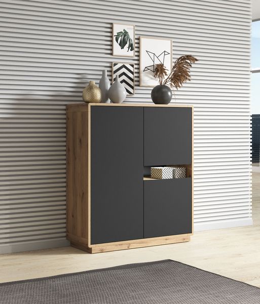 Highboard Kommode Aston 121cm Taurus Eiche schwarz 3-türig