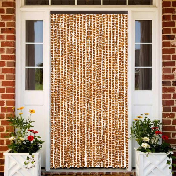 vidaXL Fliegenvorhang Ocker und Weiß 100x230 cm Chenille 377402