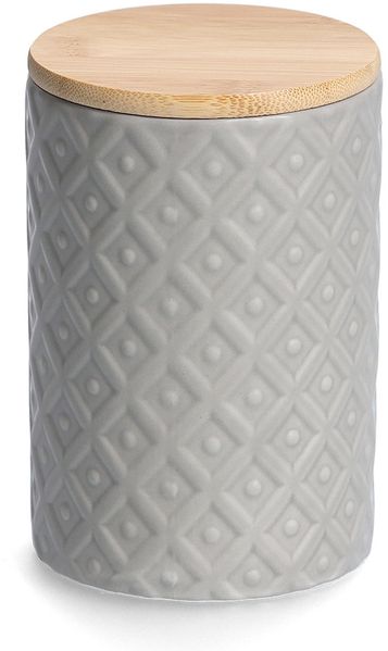 ZELLER 19849 Vorratsdose 720 ml Keramik, grau mit Bambusdeckel, ca. Ø 10 x 15 cm