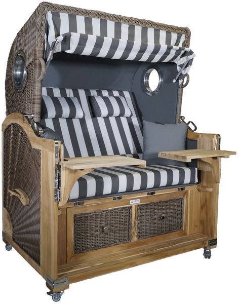 Strandkorb Teak XL grau / weiß 2½ Sitzer