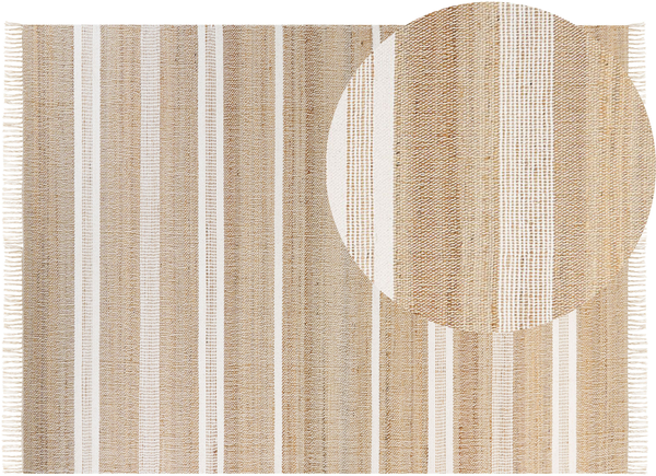 Teppich Jute beige weiß 160 x 230 cm Streifenmuster Kurzflor zweiseitig TALPUR