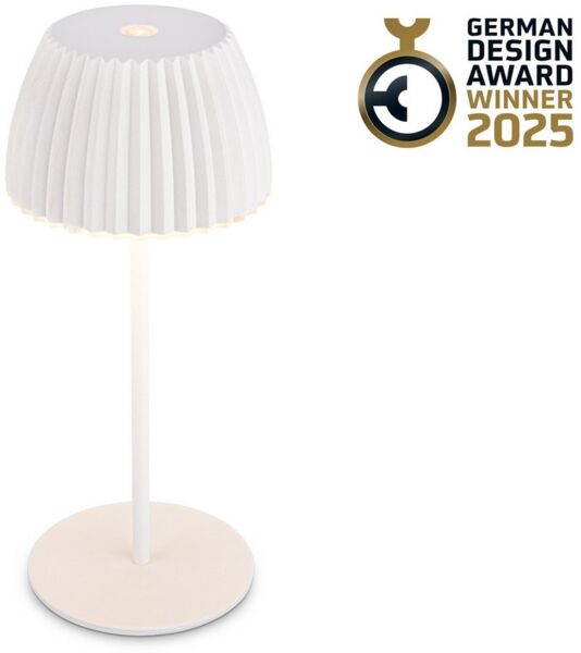 BRILONER - Riffle Mini LED Tischlampe kabellos IP44 mit Lichtkante, Touchdimmer, Akku tauschbar, Nachttischlampe, Leselampe, LED Lampe, Akku Lampe, German Design Award Winner 2025, 8,5x20 cm, Weiß