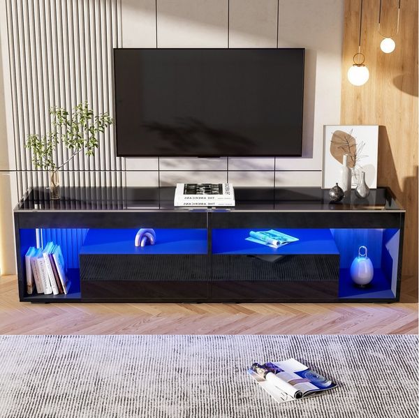 HAUSS SPOLE Lowboard LED-Hochglanz-TV-Schrank mit 2 Schubladen, für bis zu 70 Zoll schwarz (1 St)