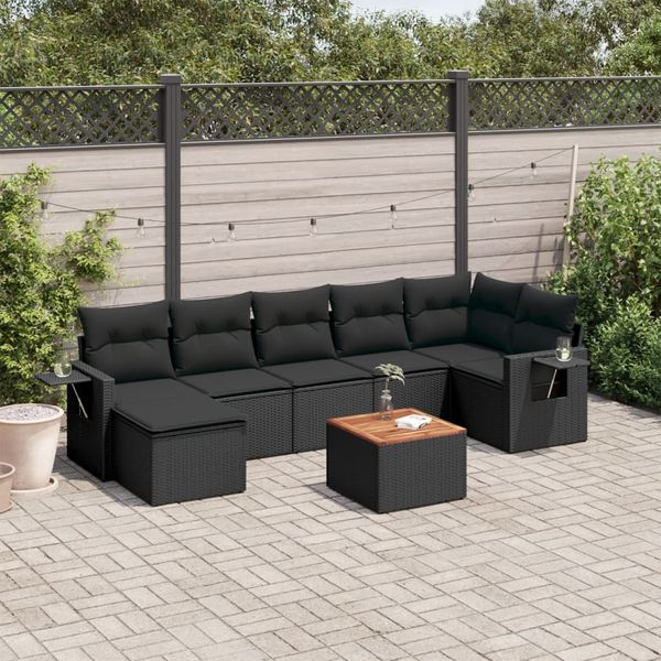 vidaXL 8-tlg. Garten-Sofagarnitur mit Kissen Schwarz Poly Rattan 3224669