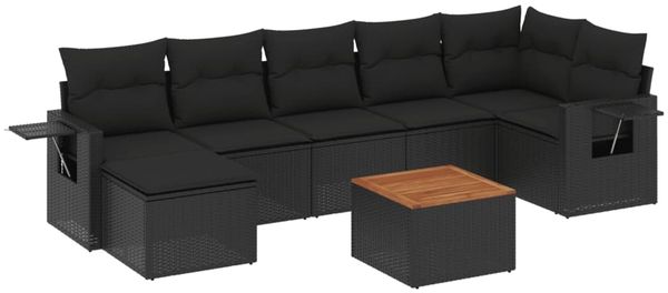 vidaXL 8-tlg. Garten-Sofagarnitur mit Kissen Schwarz Poly Rattan 3224669 Bild 2