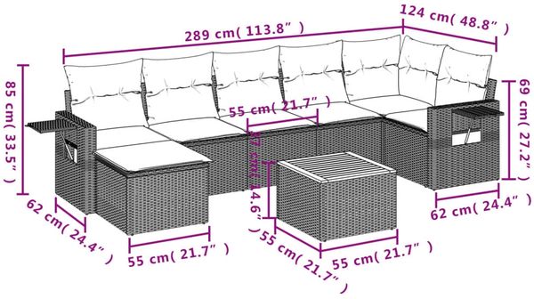 vidaXL 8-tlg. Garten-Sofagarnitur mit Kissen Schwarz Poly Rattan 3224669 Bild 9