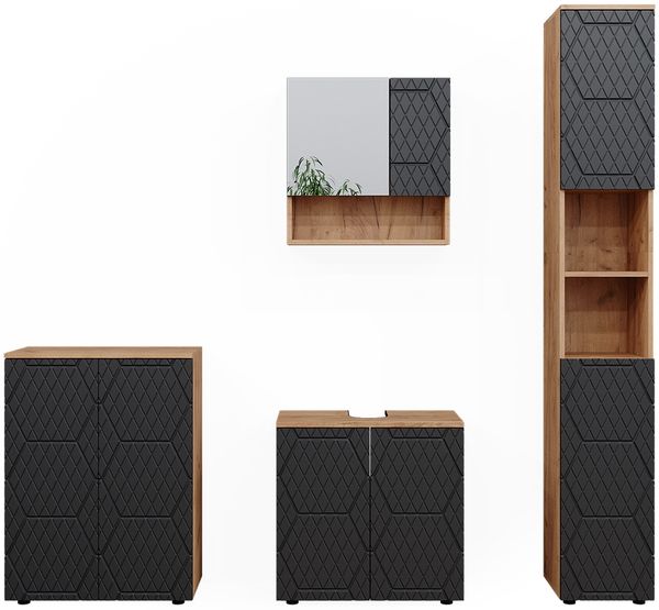 Badmöbel-Set Irma Anthrazit mit Wabenstruktur 4 Teile, mit Hochschrank und Kommode Vicco