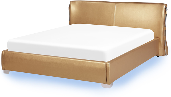 Lederbett gold Lattenrost 160x200 cm mit LED-Beleuchtung bunt PARIS