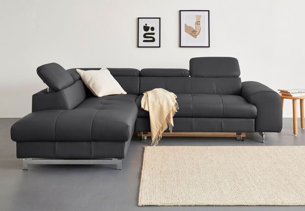 COTTA Ecksofa Chef L-Form, mit Kopfteilverstellung, edle Metallkufen, wahlweise mit Bettfunktion