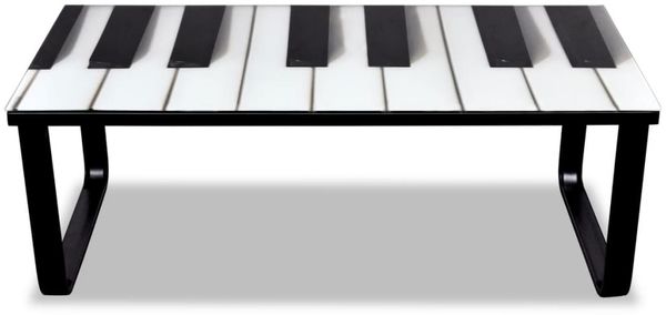 Couchtisch, Sofatisch mit Glasplatte Klavier-Aufdruck