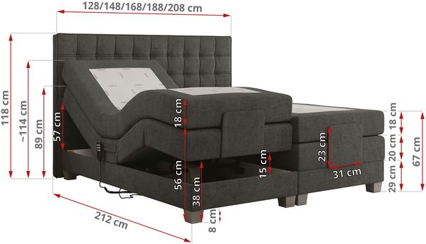 Boxspringbett elektrisch verstellbar, Schlafzimmerbett, Bettkasten - ELEKTRO - 200 x 200 cm - Dunkelgrau Stoff - H3 Bild 6