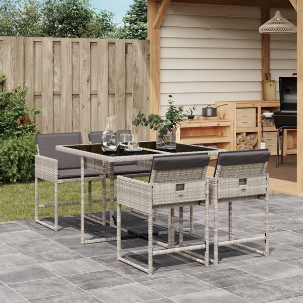 vidaXL 5-tlg. Garten-Essgruppe mit Kissen Hellgrau Poly Rattan 3278026