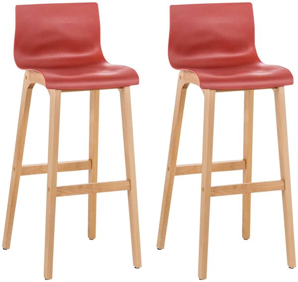 Barhocker 2er Set DELHI - Rot, Holz Barhocker mit Lehne Barstuhl Tresenhocker Tresenstuhl Kneipenhocker Kneipenstuhl