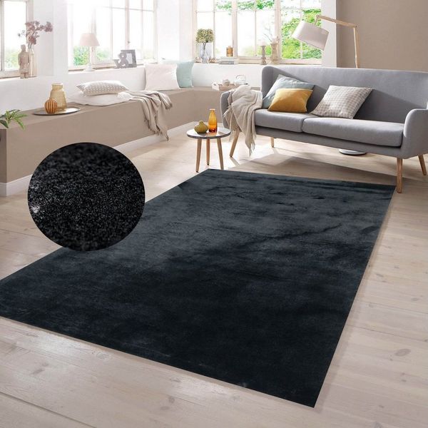 TeppichHome24 Flokati-Teppich Teppich Shaggy Flokati in schwarz, rechteckig