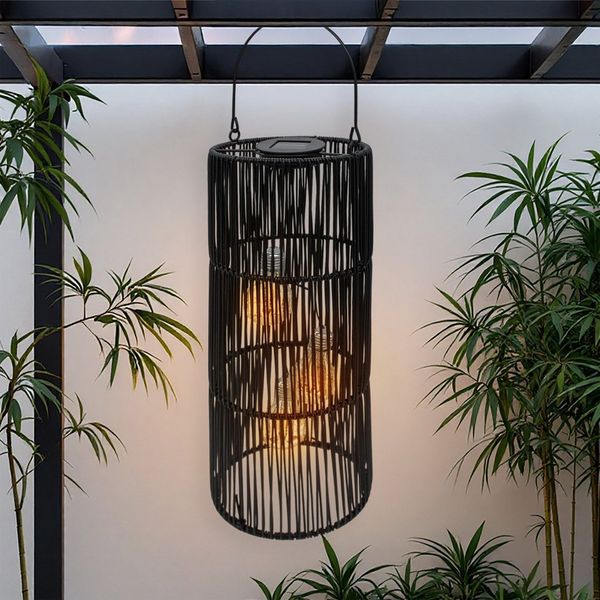 Spetebo LED Gartenleuchte Solar Lampe schwarz, mit Glühbirne, LED, warm weiß, in Rattan Optik