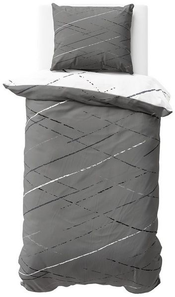 Visaggio Bettwäsche Hochwertige Polycotton Bettbezug in 6 Größen, Renforcé, 2 teilig, schlichtes Streifen Design mit Wendeseite, Beige, Grau und Grün