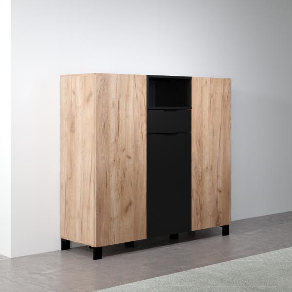 Highboard Kendo in Eiche Tabak und schwarz 125 x 117 cm