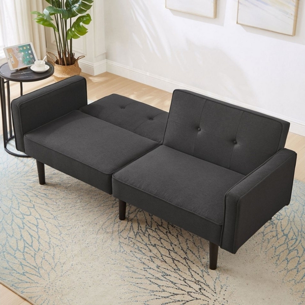 Merax Schlafsofa mit Liegefunktion, 2-in-1 Multifunktions-Sofabett Bettsofa Gästebett aus Leinen 1 Teile, Klappsofa mit verstellbarer Rückenlehne & Holzbeine