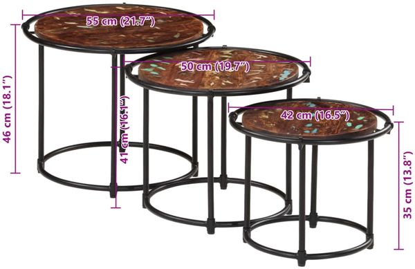 vidaXL Satztische 3 Stk. Recyceltes Massivholz 358932 Bild 10