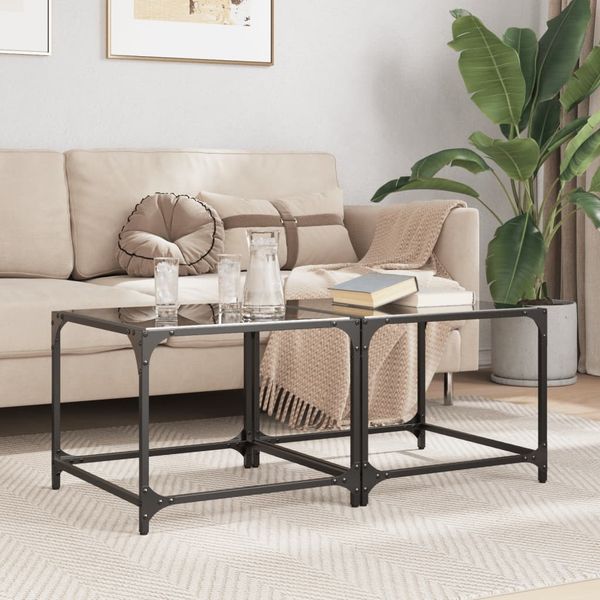 vidaXL Couchtische mit Glasplatte 2 Stk. Schwarz 50x50x40 cm Stahl 845969
