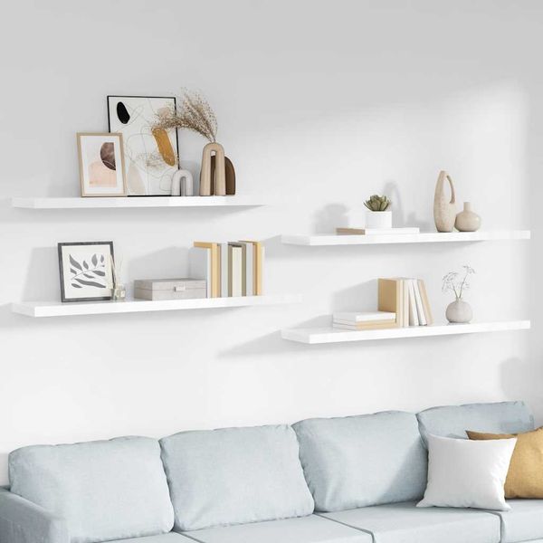 Bücherregal Wand 4 pcs, Schweberegale, Wandregal Hochglanz-Weiß 120x23,5x3,8 cm MDF