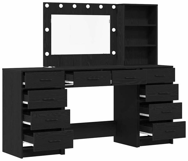 vidaXL Schminktisch mit Regal 3 pcs Schwarz Eichen-Optik Holzwerkstoff 3334210 Bild 2