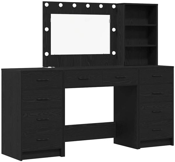 vidaXL Schminktisch mit Regal 3 pcs Schwarz Eichen-Optik Holzwerkstoff 3334210 Bild 8