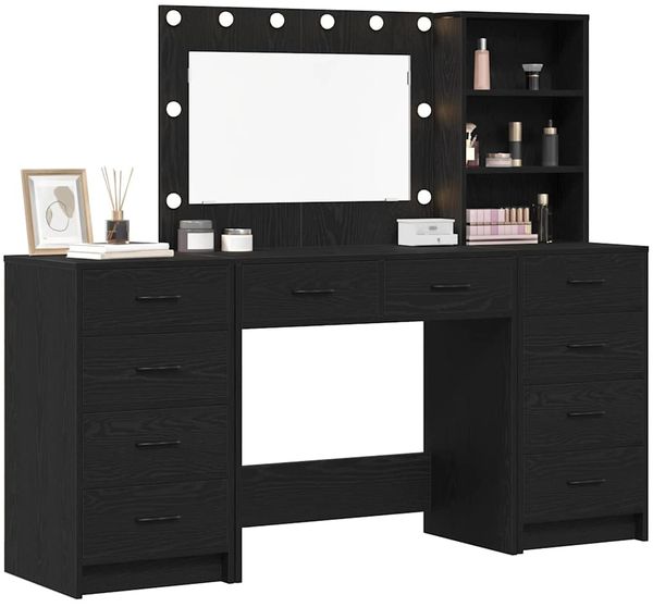 vidaXL Schminktisch mit Regal 3 pcs Schwarz Eichen-Optik Holzwerkstoff 3334210 Bild 3
