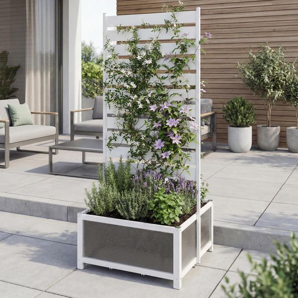 Aluminium Beet mit Rankgitter HWC-P97, Blumenkasten Pflanzkübel Spalier, 110x60x75cm ~ weiß
