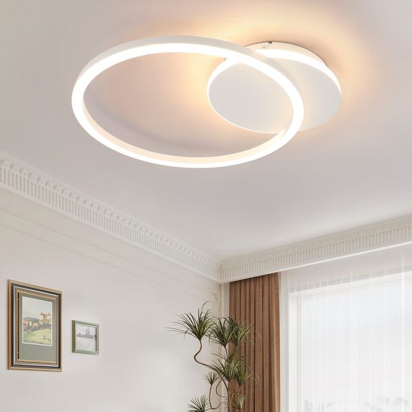 ZMH Deckenleuchte LED Deckenlampe Küche - 24W 3000K Warmweiß Küchenlampe Modern Design Wohnzimmerlampe 2-Ringen Flurlampe Schlafzimmer Weiß Metall Deckenleuchten für Wohnzimmer Esszimmer
