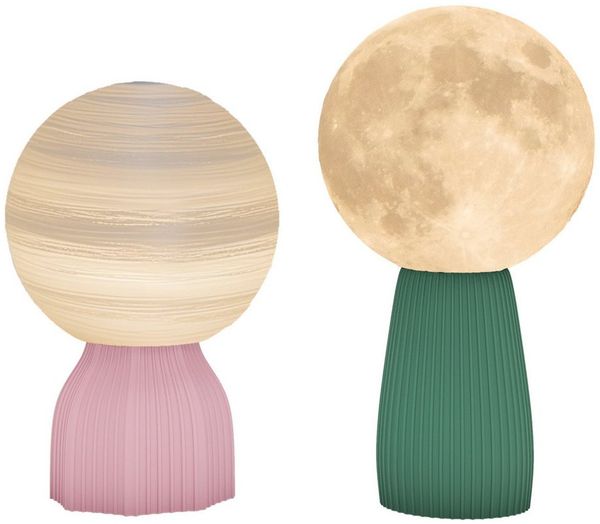 HOMCOM Tischleuchte 2er Set LED Mond Tischleuchte, mit 3 Lichtfarben, 10 einstellbaren Helligkeitsstufen, LED, Warmgelb, Warmweiß, Kühlweiß, für Wohnzimmer, Spielzimmer, Weiß