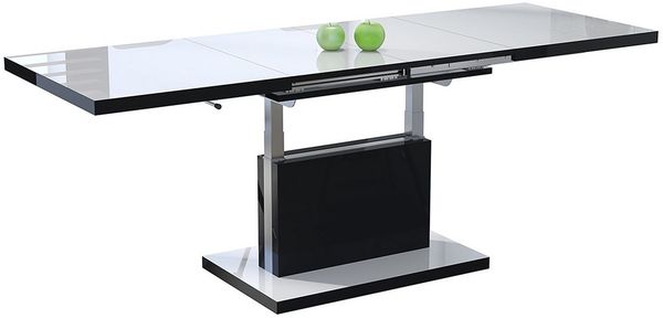 Mazzoni Couchtisch Aston Weiß-Schwarz Hochglanz höhenverstellbar ausziehbar 120 - 200 cm, Funktionstisch, Wohnzimmertisch, Tisch, Esstisch, Sofatisch
