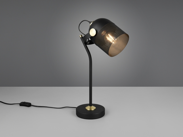 Retro LED Schreibtischlampe schwenkbar aus Metall Schwarz Gold, Höhe 45cm