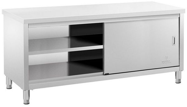 Royal Catering Arbeitstisch 150 x 70 cm Arbeitsschrank Edelstahltisch Schiebetüren Gastro, verschiedene Größen