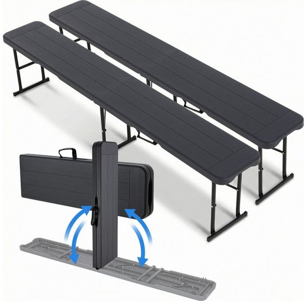 TLGREEN Gartenbank 2pcs Bierbank Klappbar 181cm, Campingbank Faltbar mit Tragegriff (Bierzeltbank bis 500kg Belastbarkeit, Gartenbank aus HDPE & Stahlgestell), Wetterfeste Partybank für Grill/Camping/Garten