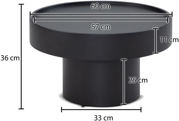 Couchtisch 60 x 60 x 36 cm Metall Schwarz Sofatisch Rund, Wohnzimmertisch in Pilz-Form, Design Kaffeetisch Eisen, Kleiner Tisch Beistelltisch Wohnzimmer Modern Bild 4